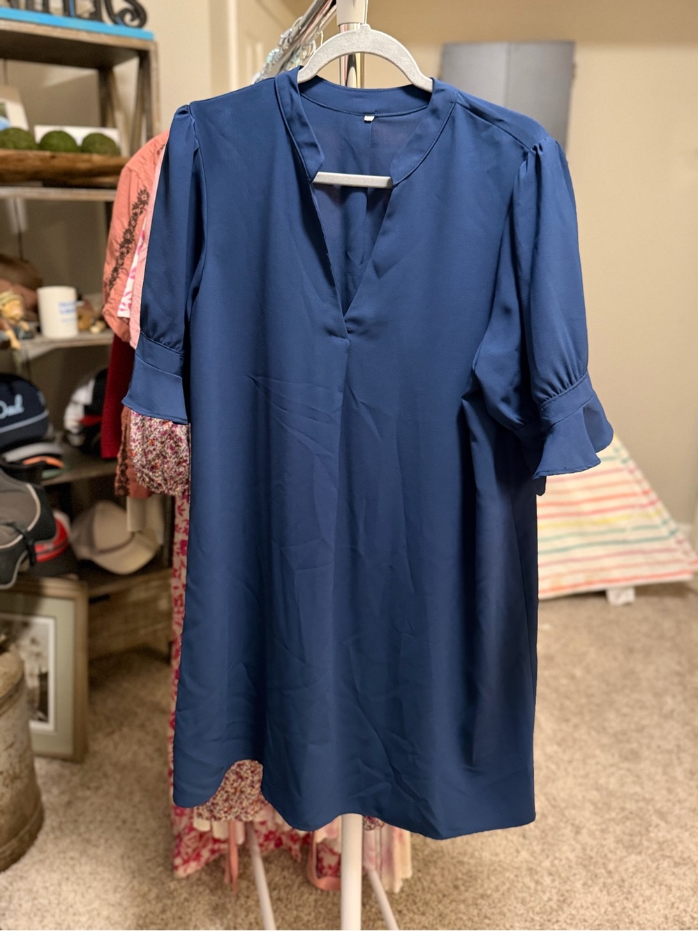 Classic Navy V-Neck Short Sleeve Tunic Dress